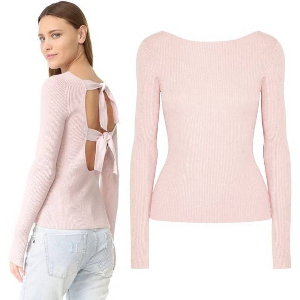 Elizabeth and James Fay Petal-Pink Tie Back Long Sleeve Sweater